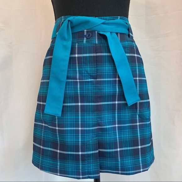 Nike golf blue plaid check skirt Sz 10 NWOT belted pockets - Picture 2 of 11